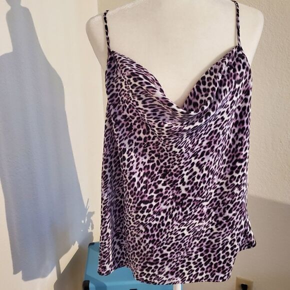 Worthington Purple Animal Print Cowl Satin Tank Top L - Picture 1 of 12
